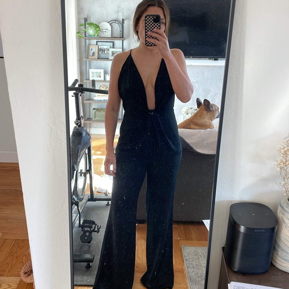 NWT Black deep V jumpsuit